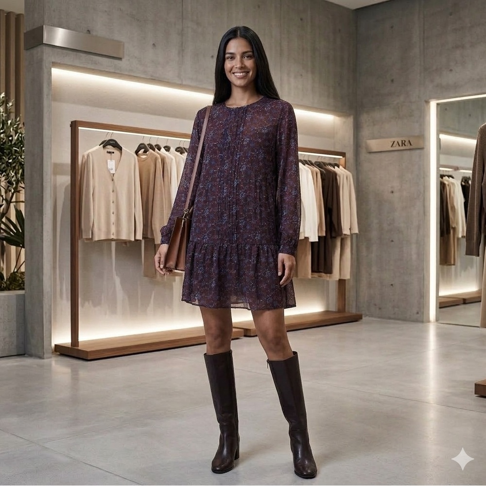 LOFT Purple Floral Long Sleeve Dress